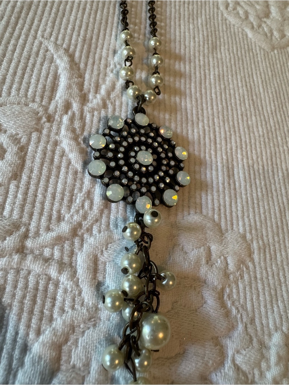 Pearl and Opal Crystal Pendant Necklace - Ivory Pearls